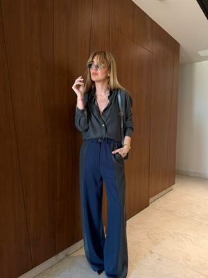 Premium Tencel Jean Mix Gri Gömlek & Pantolon Takım