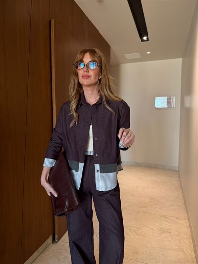 Orijinal Model , Poplin Garnili , Mürdüm , Likralı Jean Takım