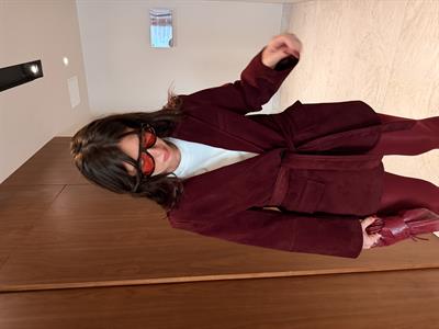 Bordo , Kuşaklı , Premium Süet Ceket
