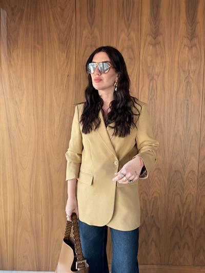 Çift Düğmeli , Kruvaze , Camel , Premium Blazer Ceket