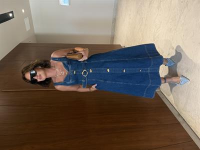 Orijinal Marka , Gold Düğme Detaylı , Kemerli , Premium Jean Elbise