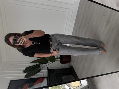 Önü Komple Taşlı Füme Jean Pantolon