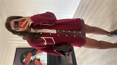 Orijinal Model , Önden Gold Düğmeli , Bordo Deri Etek