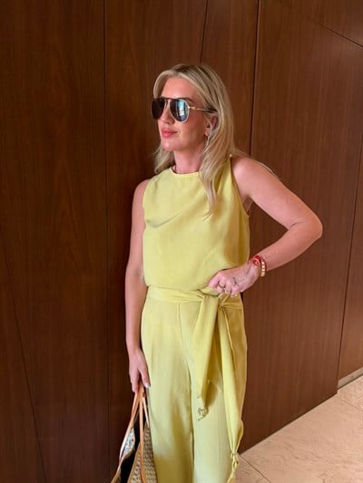 Orijinal Model , Omzu Boncuk Detaylı Bluz & Pantolon , Olive Tencel Takım