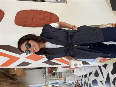 Arkası Triko Detaylı , Kuşaklı , Lacivert Puff Yelek