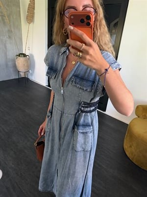 Yandan Bağlamalı, Premium Tencel Jean Elbise