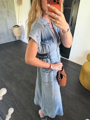Yandan Bağlamalı, Premium Tencel Jean Elbise