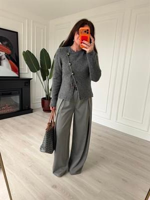 Kemerli Gri  Palazzo Pantalon