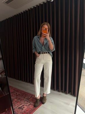 Acı Kahve Kemerli , Ekru Baggy Jean