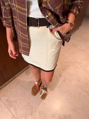 Acı Kahve Kemerli , Bej , Gabardin Etek