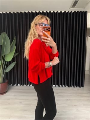 Polo Yaka , Düğmeli , Kırmızı Merserize