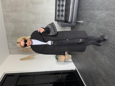 Teddy Astarlı , Geniş Yaka , Siyah Süet Kaban