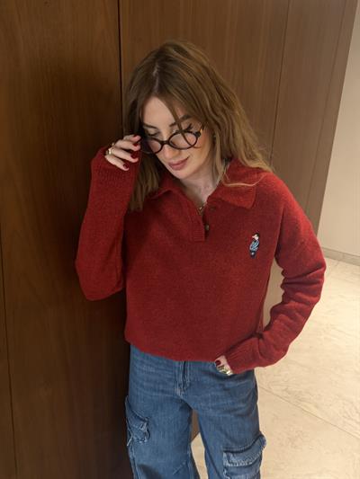 Orijinal Model , Polo Yaka , Ördek İşlemeli , Yumuşacık , Kırmzı Triko