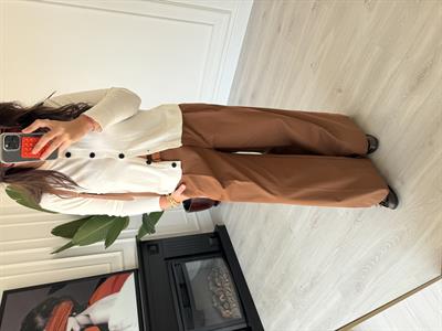 Dilvin , Geniş Paça , Pileli , Kahverengi , Premium Pantolon