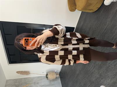 Orijinal Model , Bej & Acıkahve , Atkılı Triko Hırka