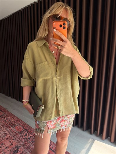 Haki , Tencel , Oversize Gömlek