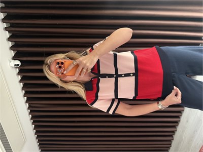 Önden Düğmeli Çizgili, Kırmızı , İpek Dokulu Merserize