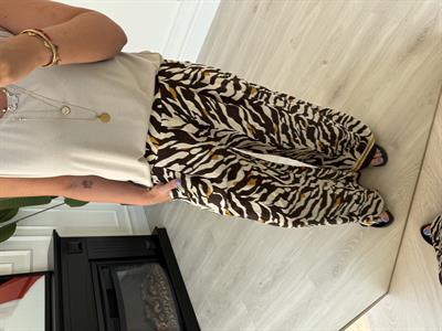 Acı Kahve Zebra Desenli , Beli Lastikli , Tiril Pantolon