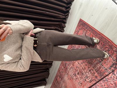 Süet Kemerli , Likralı Sütlü Kahve Jean