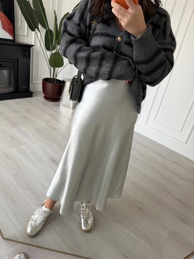 Beli Gizli Lastikli Pamuk Saten , Gümüş Etek