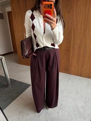 Kemerli Bordo Palazzo Pantalon