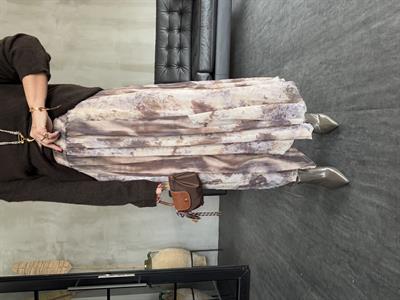 Beli Lastikli , Kahve & Bej , Batik Desenli , Astarlı Şifon Etek