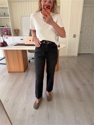 Kemerli, Antrasit Baggy Jean Pantolon