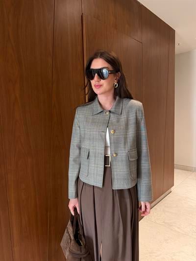 Kahverengi Ekoseli , Gold Düğmeli , Tasarım Ceket