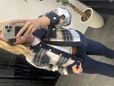 Orijinal Model Lacivert Ekoseli Kaşe & Jean Tasarım Mont