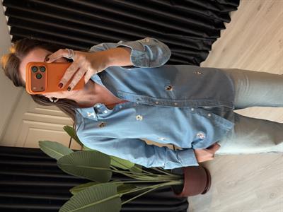Orijinal Marka Hayvan Motif İşlemeli Tencel Jean Gömlek