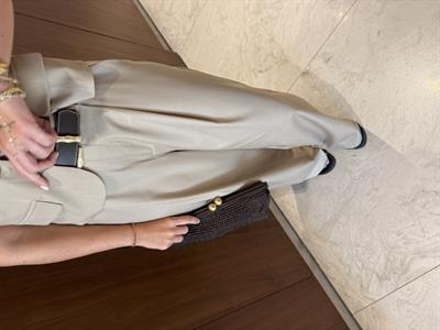 Gold Deri Kemer Aksesuarlı , Arkası Lastikli , Bej Palazzo