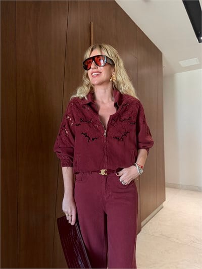 Orijinal Model , Fisto Ajurlu , Vişne Rengi , Tencel Jean Ceket