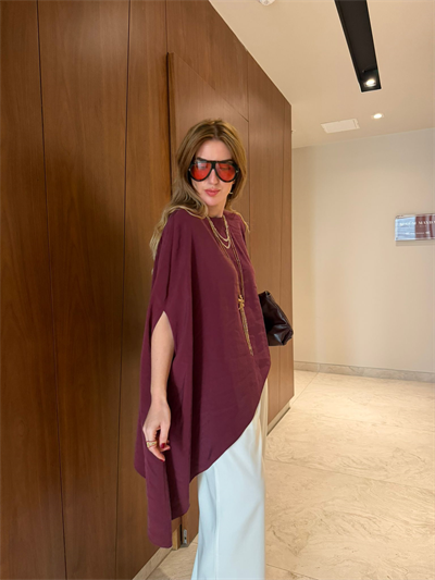 Bordo Asimetrik Kesim Tencel Modal Bluz