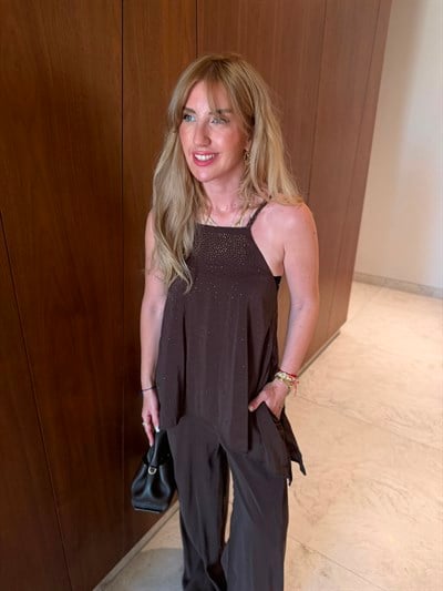 Premium Tencel , Acıkahve Taşlı Tulum 