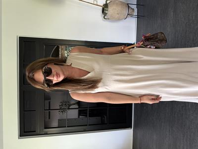 Belden Oturtmalı , Bej , Tencel Keten Elbise