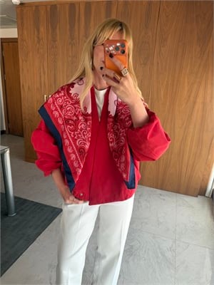 Saten Fularlı, Kırmızı Premium Bomber Trenç