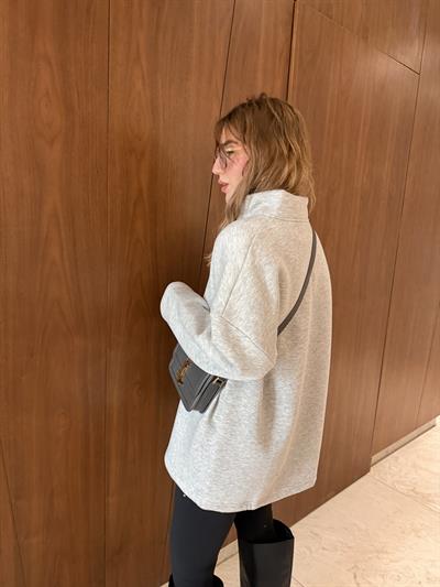 Yarım Fermuarlı , Yumuşacık , Gri Sweatshirt