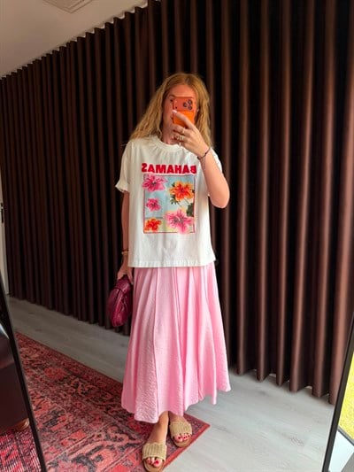 Parçalı Dikişili , İçi Astarlı , Pembe Etek