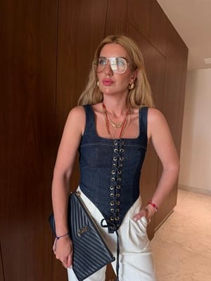 Orijinal Model , Korsajlı & Askılı , Kare Yaka Jean Yelek