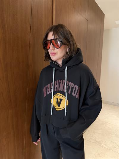 Yakası Fermuarlı , Kapüşonlu , Siyah Sweatshirt