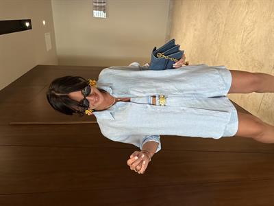 %100 İthal Keten , Bebe Mavisi , Arkası Lastikli Şort