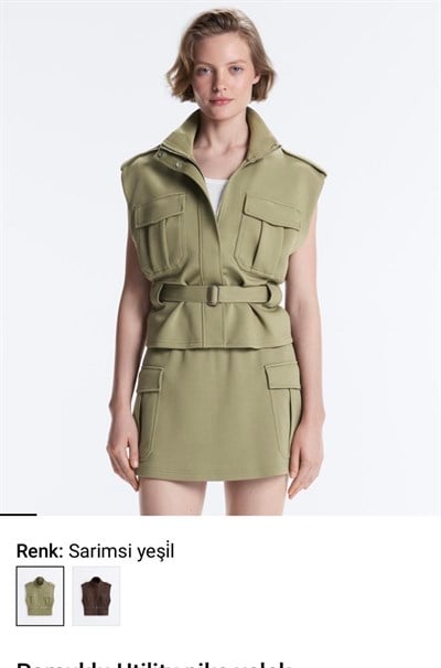 Orijinal Model , Kuşaklı Yelek & Şort Etek Çağla Yeşili Takım
