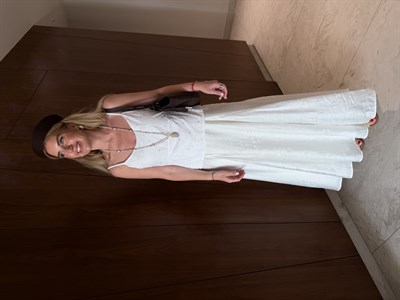 Fisto Detaylı , Tencel Mix Beyaz Elbise