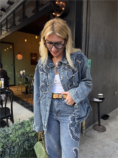 Twist Model Taş İşlemeli Jean Ceket & Pantolon Takım 