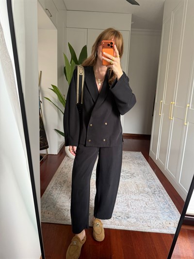 Dört Düğmeli , Premium Double Tencel , Siyah Blazer Takım