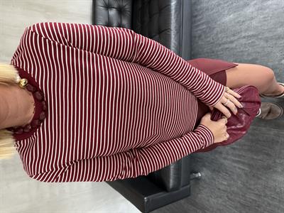 %100 Pamuk , Çizgili , Bordo Premium T-shirt