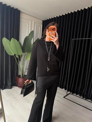 Orijinal Model , Saten Dantel Detaylı , Siyah Sweatshirt