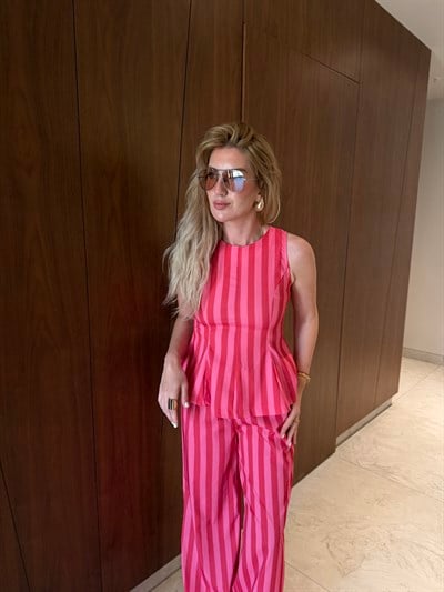 Kırmızı & Pembe Çizgili , Bluz & Pantolon Takım