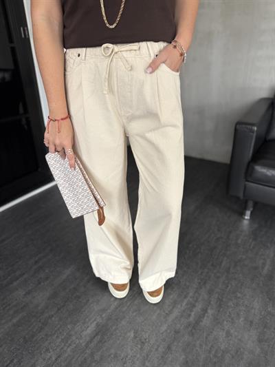 Orijinal Marka , Beli Lastikli , Gabardin Kumaş , Bej Palazzo Pantolon