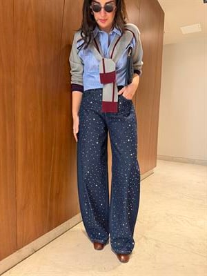 Metal Zımbalı , Lacivert Mom Jean